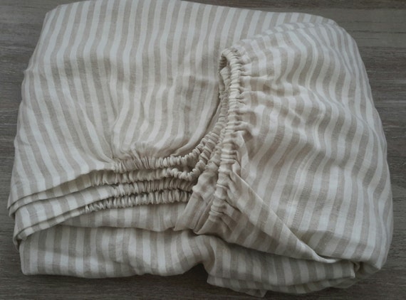 Linen FITTED SHEET striped fitted sheet Queen fitted sheet