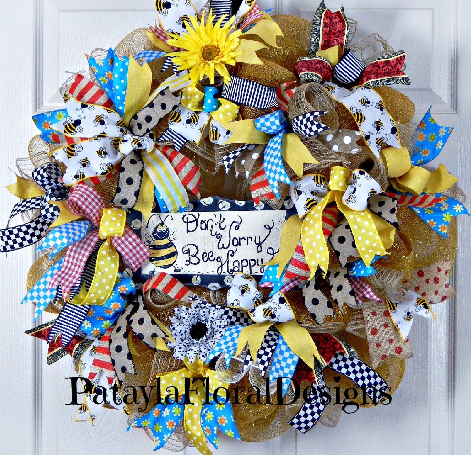 Bumble Bee Wreath Bumblebee Wreath Summer by PataylaFloralDesigns