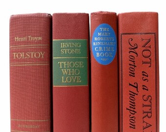 Orange Red Vintage Books/ Earth Tone Vintage Books/ Book Decor / Instant Library/ Book Bundle/ Old Books/ Wedding Decor / Photo Prop