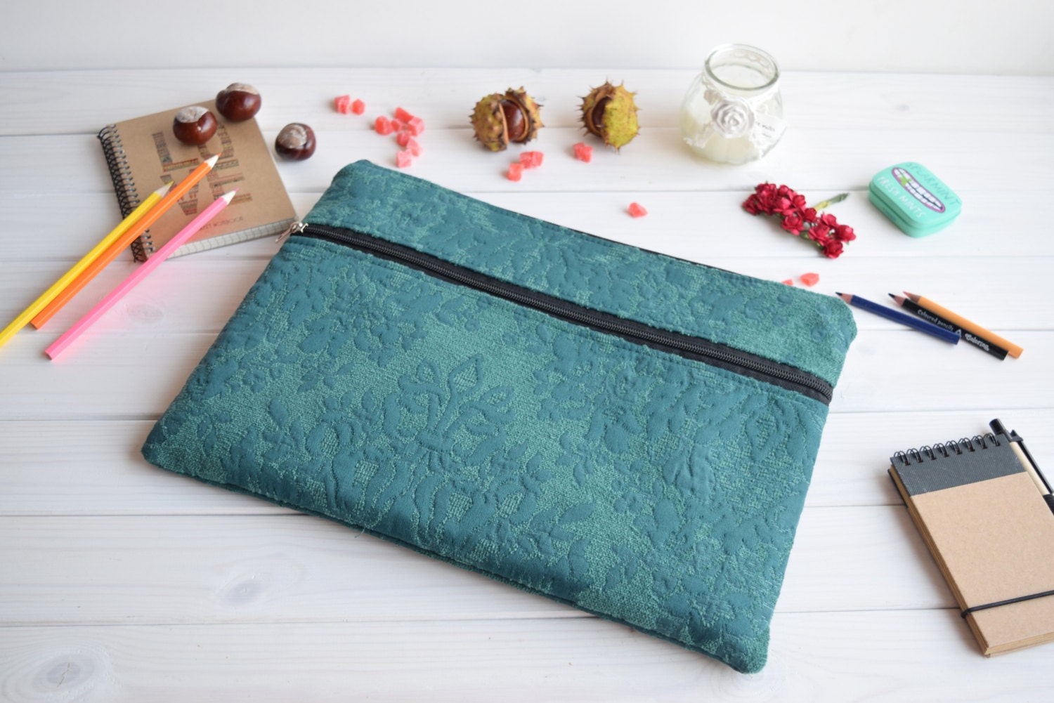 Teal MacBook 13 sleeve with zipped pocket MacBook Air Pro 13