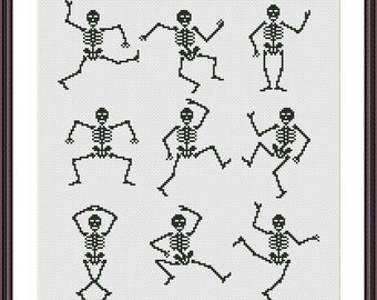 Halloween Cross stitch pattern Dancing Skeletons Instant Download