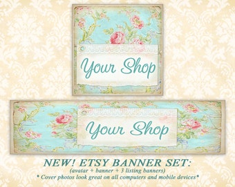 NEW Shabby Etsy Cover photo Etsy banner set 1200x300 Cover 500x500 Avatar