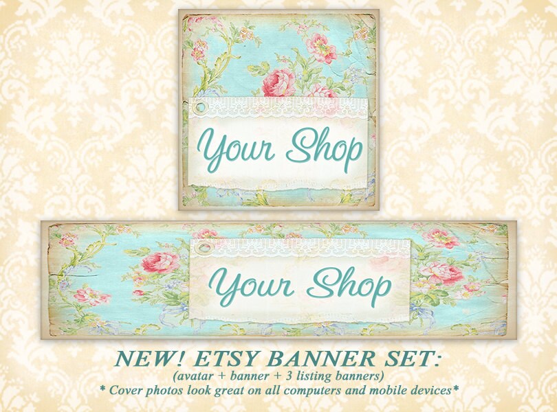 NEW Shabby Etsy Cover photo Etsy banner set 1200x300 Cover