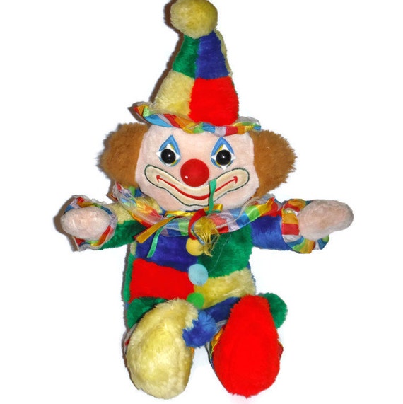 Vintage 90s colorful plush stuffed clown doll toy