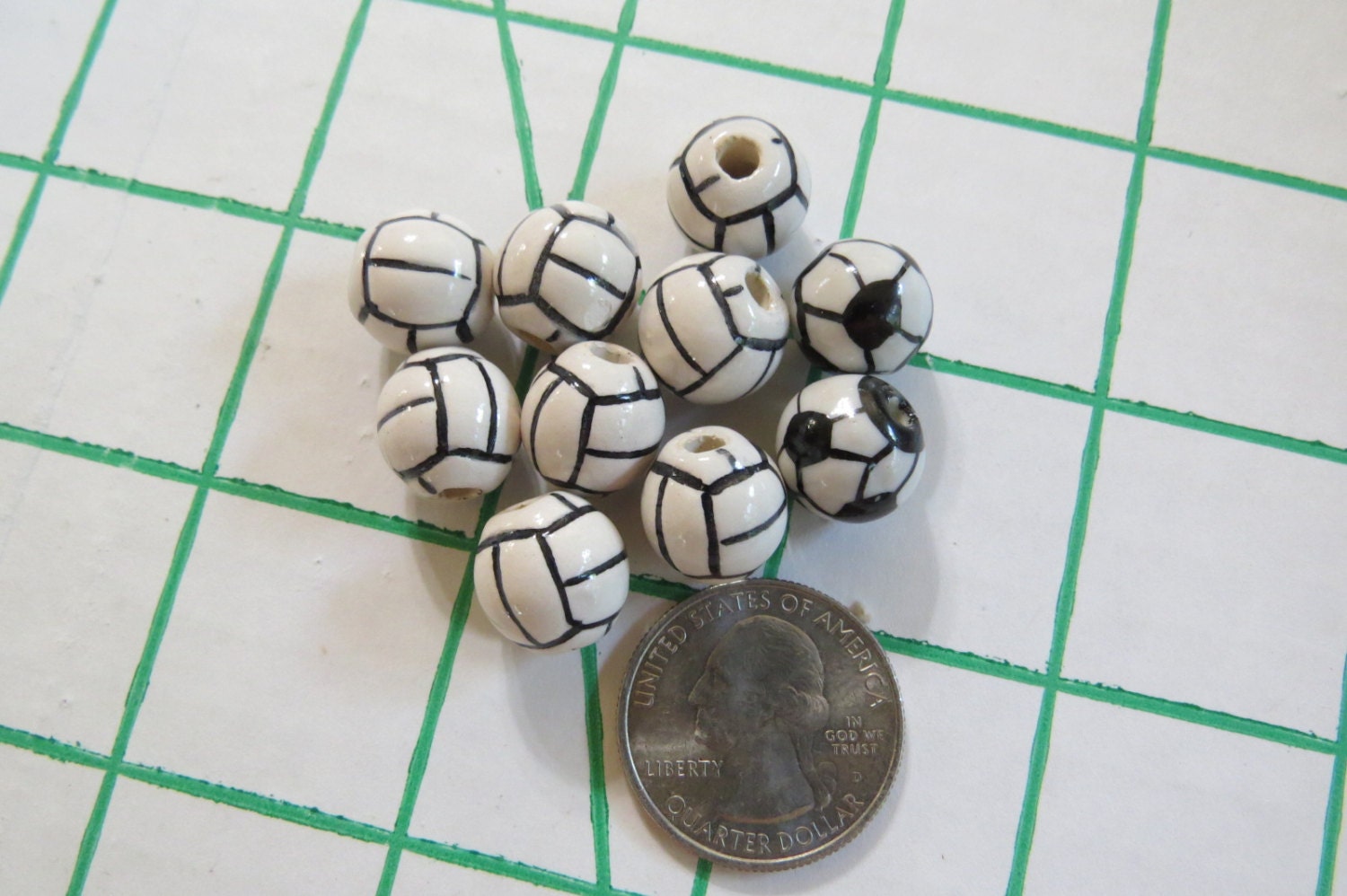 Volleyball Beads Ceramic Clay Soccer Beads 8 by NammersCrafts