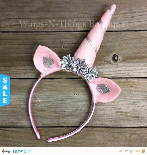 UNICORN HORN HEADBAND pink silver little pony by wingsnthings13
