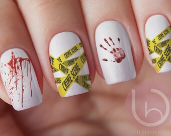 Halloween Crime Scene Waterslide Nail decal, Nail Design, Nails, Press On Nail Decal, Nail Design, Nail Art