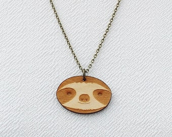Laser Cut Wooden Sloth Necklace