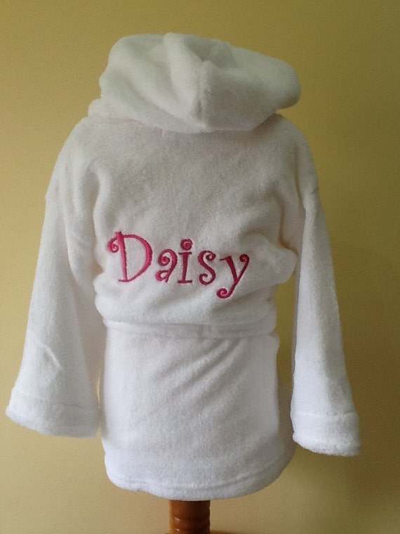 Personalised Baby Bathrobe. Baby dressing gown. White baby