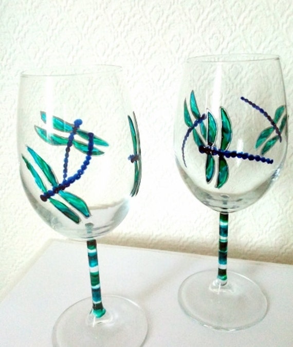 Dragonfly Wine Glasses A Pair Hand Painted Originals   Il 570xN.875871312 F5ff 