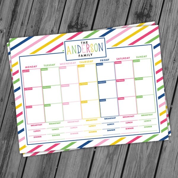 Personalized Weekly Family Schedule Printable Weekly Planner