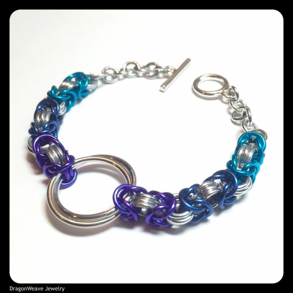 Ombre Byzantine Chainmaille Bracelet Blue and Purple