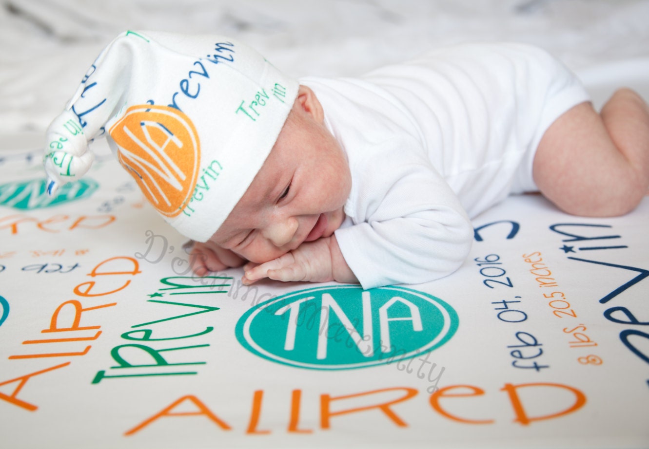 Personalized Baby Blanket and hat set baby shower gift