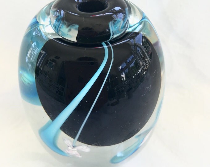 Art Glass Perfume Bottle, Cobalt Aquamarine Blue, Signed R. Gandelman, Vintage Perfume Bottle, Holiday Gift
