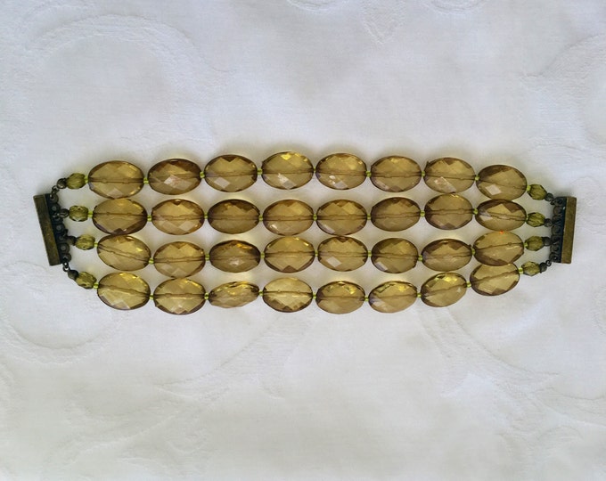 Vintage Lucite Bracelet Faceted Amber Beads Magnetic Closure Four Strand