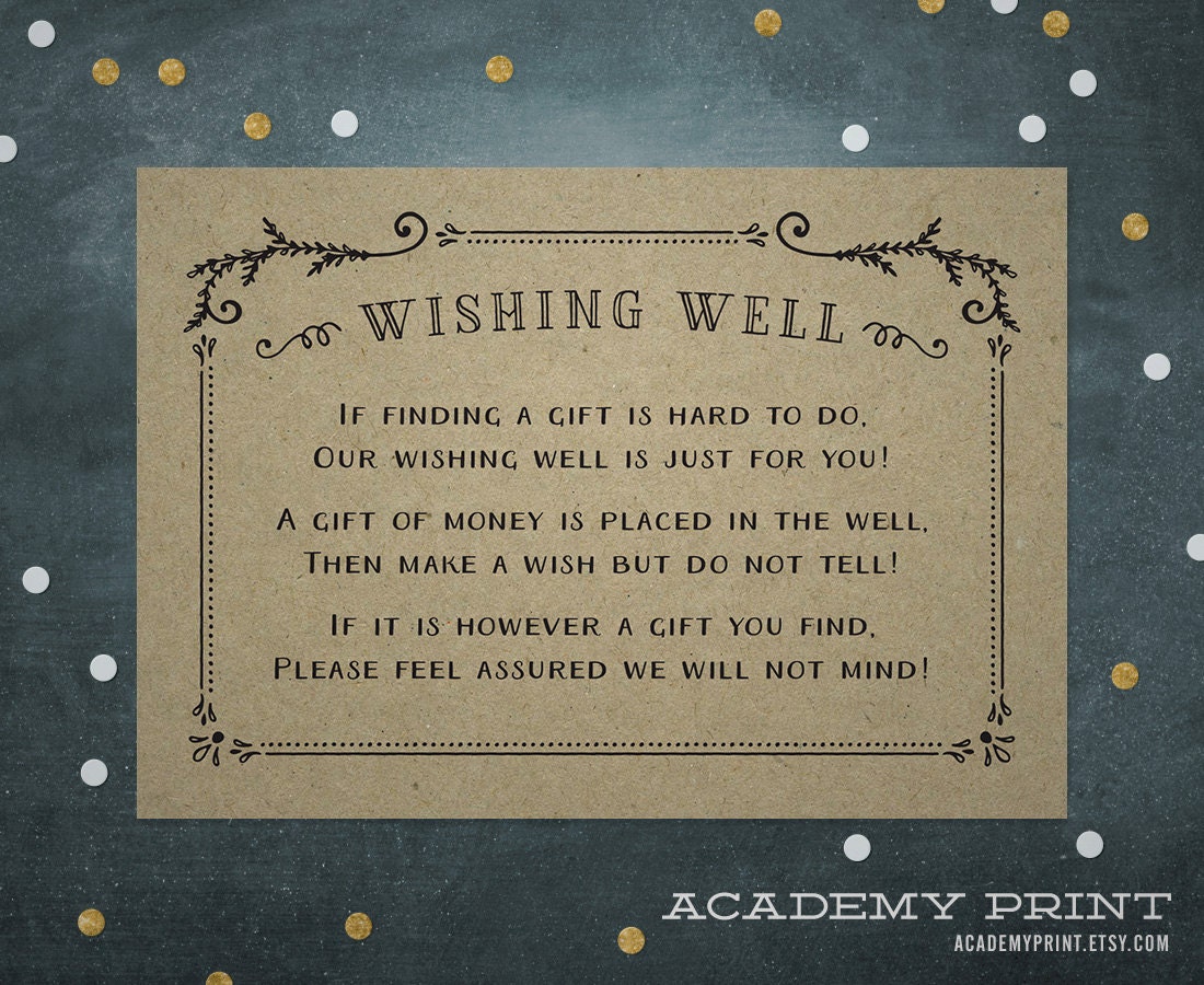Kraft Wishing Well Wedding Invitation Insert Printable