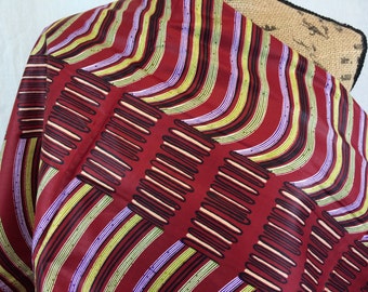 African Wax Print Fabric--Java Print Fabric--Maroon, Purple, and Olive Green Wavy Striped Print--African Fabric by the HALF YARD