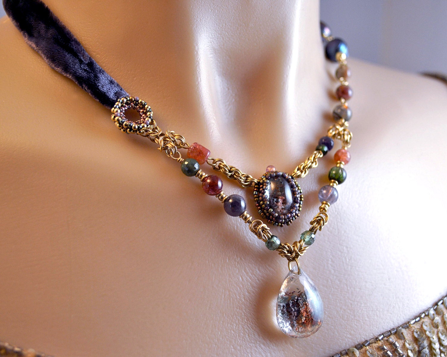 Dark Romance Gemstone Necklace Artisan Jewelry. Lodolite