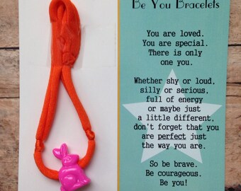 Be You Bracelet- Orange w/Pink Bunny - Useful in Helping With Fidgeting, Sensory Needs, Separation Anxiety, Positive Reinforcement