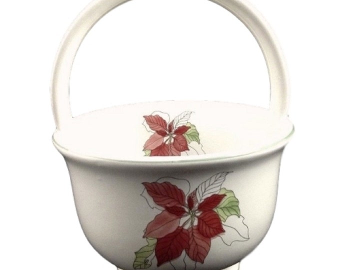 Block Bernarda Goertzen Watercolors Poinsettia Porcelain Basket Mary Lou Goertzen Portugal 6 1/4 Inches