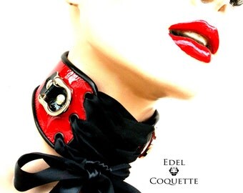 Neck corset black-red- patent leather Collar, Submissive Leather Collar, Bondage Collar,BDSM collar,sub