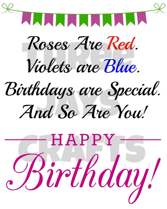 Roses Are Red Birthday Poem 8x10 Digital Wall by ThreeJaysCrafts