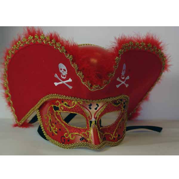 Masquerade Mask for Men Pirate Mask Red and Gold Halloween