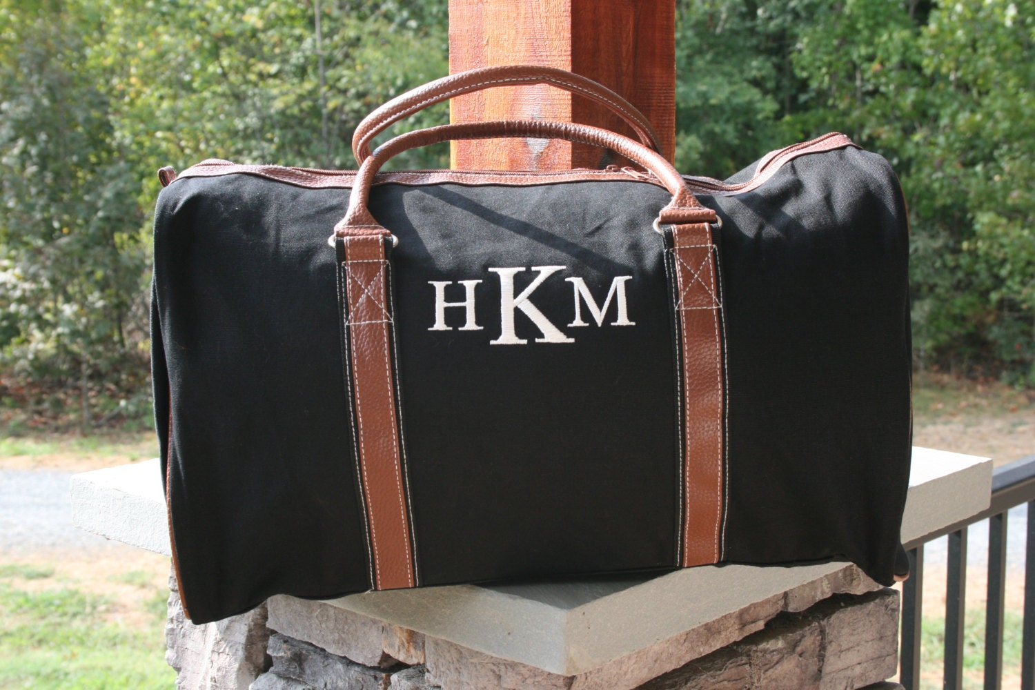 Monogrammed Mens Duffel Bag Personalized Black Weekender Bag