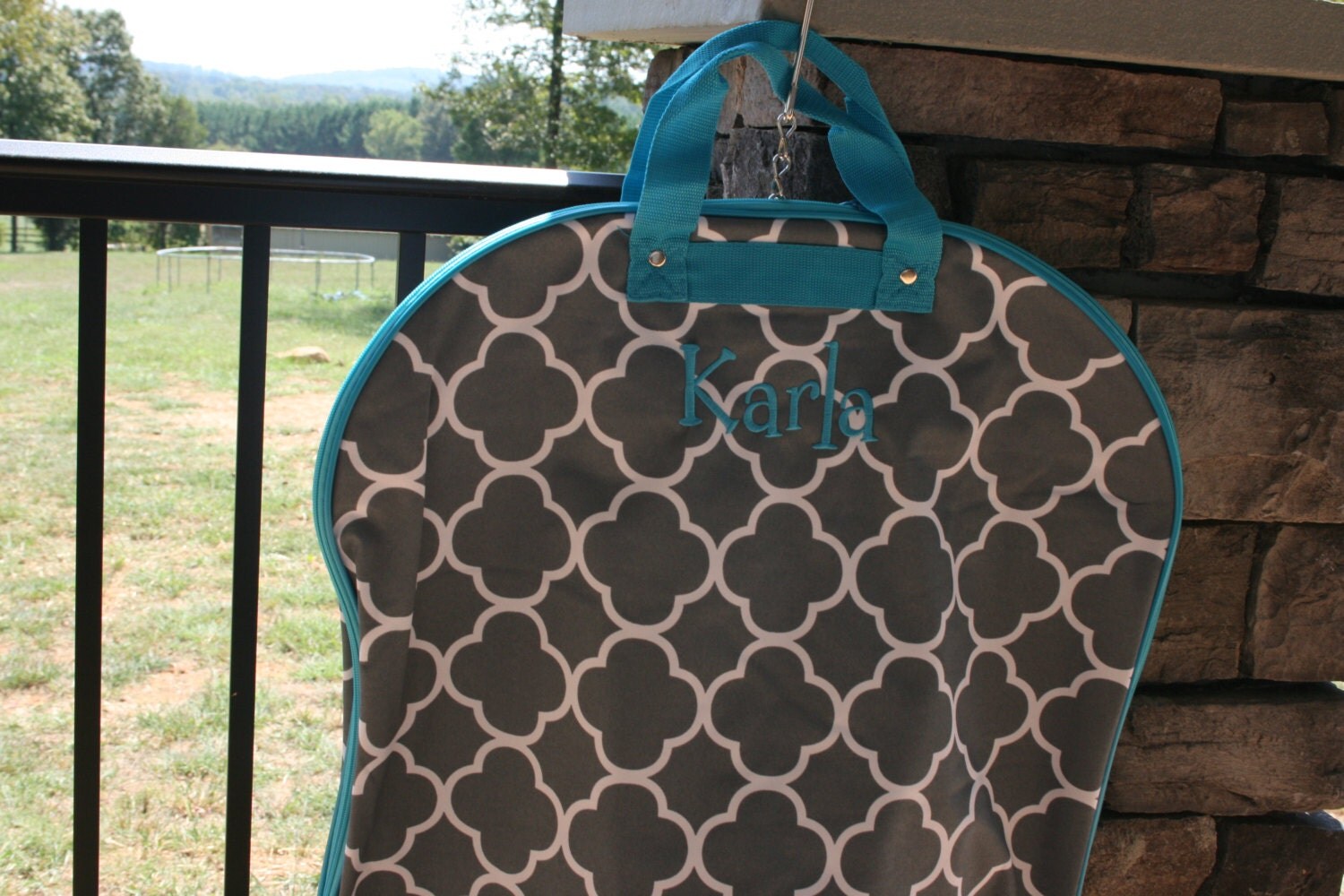 Monogrammed Garment Bag Gray Quatrefoil 3 by DoubleBMonograms