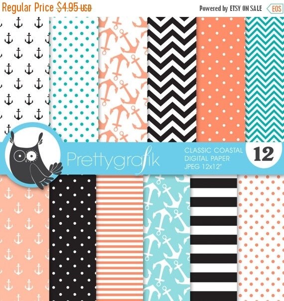 80% OFF SALE classic coastal digital paper, commercial use, scrapbook papers, background, anchors, nautical - PS628 Il_570xn