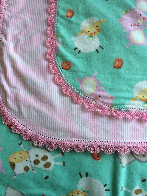 Flannel baby blanket crocheted edges