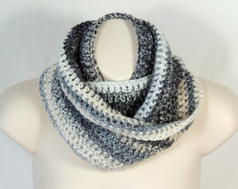 Crochet Infinity Scarf Cowl Shades of Grey and Beige