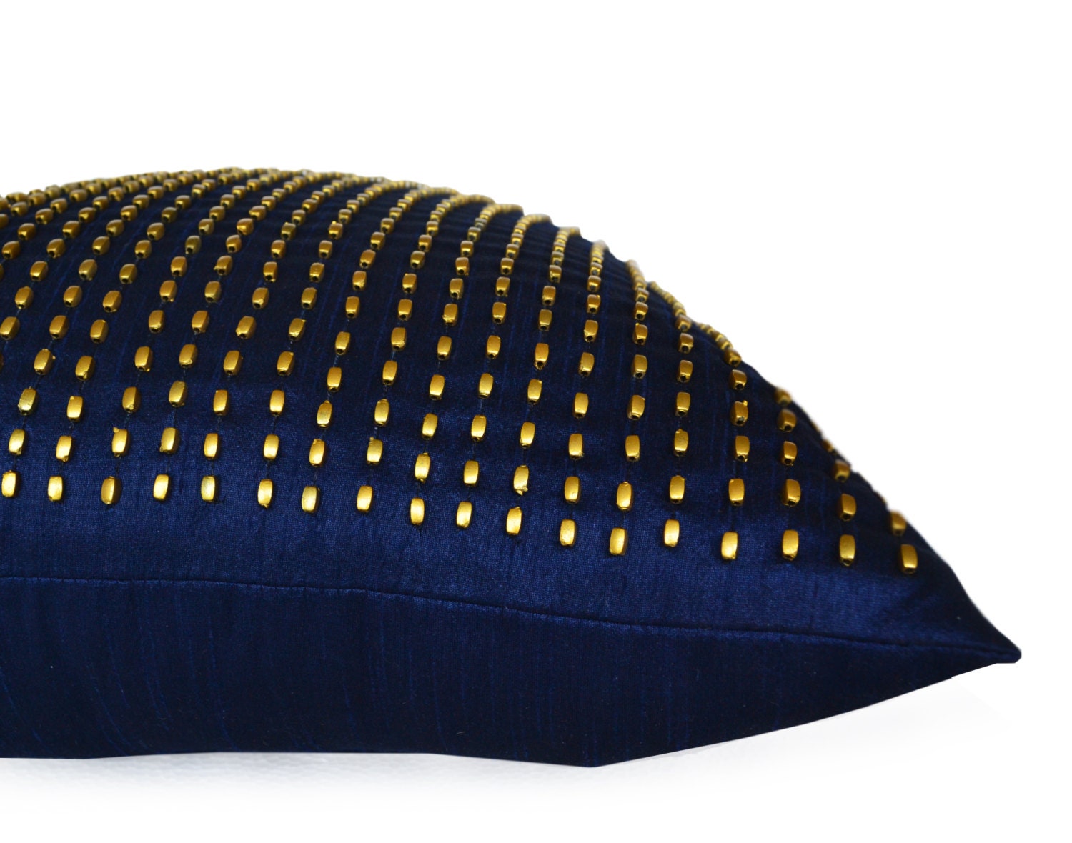 Decorative Throw Pillow Navy Gold Silk Pillow Cover Beaded