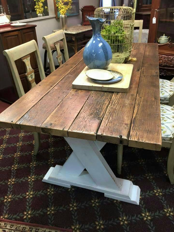 Rough Sawn 2 thick top X Base Trestle Table