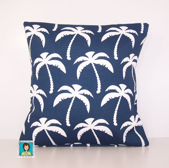 Navy Outdoor Pillow Dark Blue Palm Trees PILLOW Lumbar