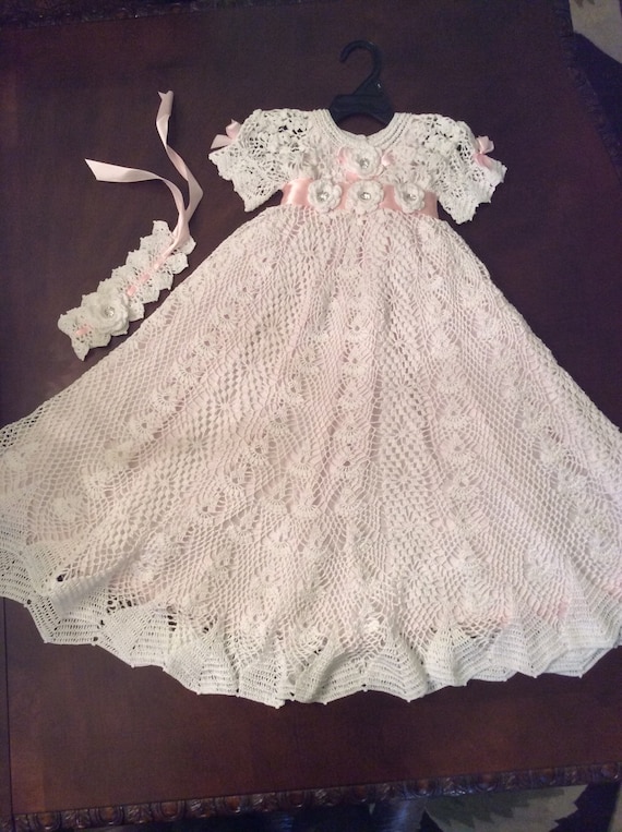 Hand crochet heirloom christening gown blessing gown baptism