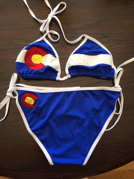 Colorado State Flag Bikini Native White Ties by ScarletBegoniasCO