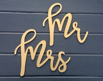 Mr and Mrs Chair Signs, Laser Cut Wedding Chair Backs Wood Decorations by Ngo Creations