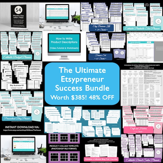 Business tool Etsypreneur success bundle Etsy success Business Finance Printables Business Planner WAHM handmade craft template tax blogging
