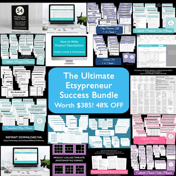 Business tool Etsypreneur success bundle Etsy success Business Finance Printables Business Planner WAHM handmade craft template tax blogging