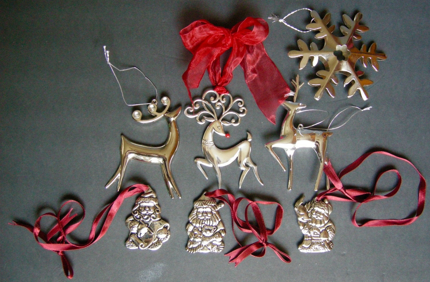 Silver Metal Christmas Ornaments Santa Reindeer Rudolph