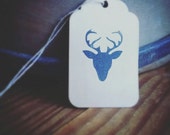 Deer Silhouette Gift Tags, hand stamped deer head, set of 12 gift tags