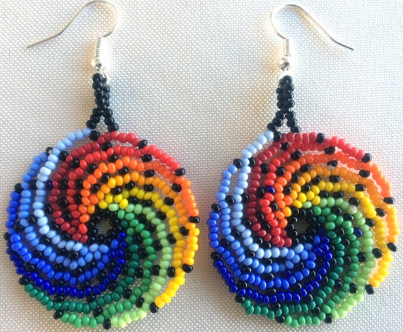 Mexican Huichol Beaded Earrings by Aramara on Etsy