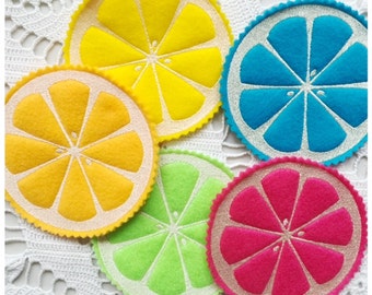Summer Citrus Coasters - Machine Embroidery Design - Machine Embroidery Instant Download Design