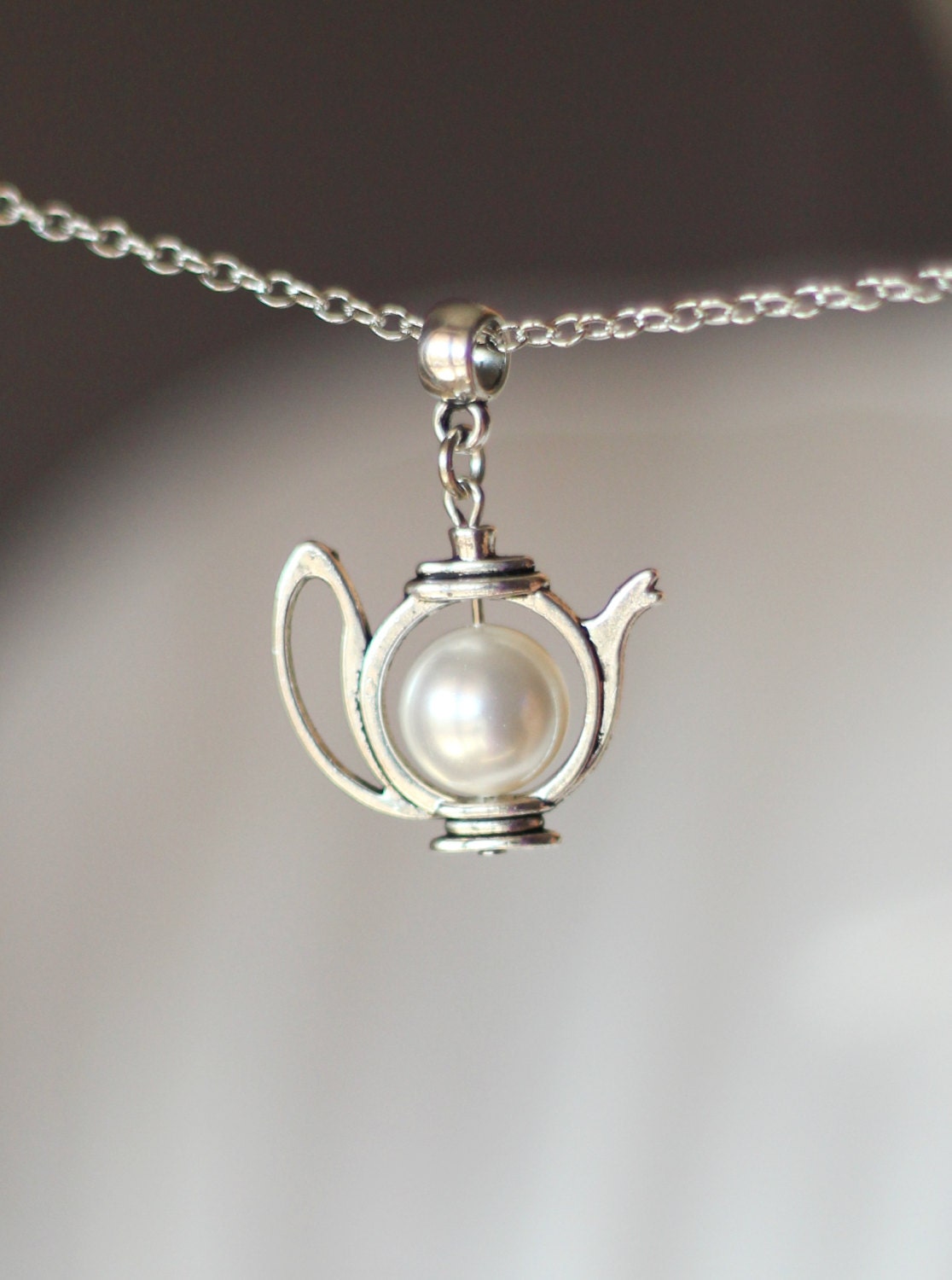 Teapot Necklace White Pearl Teapot Necklace Teapot Pendant