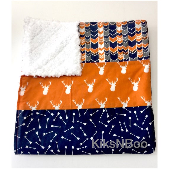 Orange and Navy Deer Baby Blanket Deer Toddler Blanket by KiksNBoo