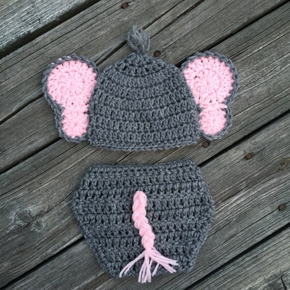 Baby Elephant Girl Outfit Hat Diaper Cover Crochet Newborn