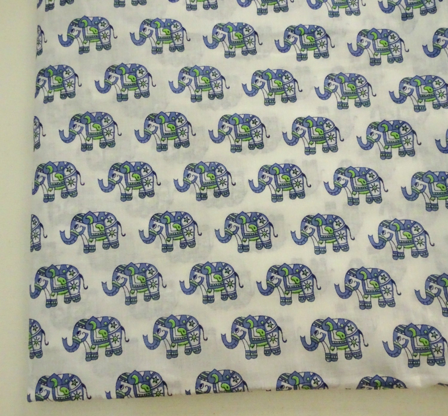 Elephant Indian Fabric Blue elephant cotton by ChezviesSupplies