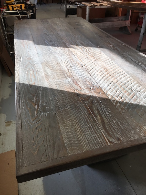 Reclaimed wood table top weathered grey by FreshRestorations