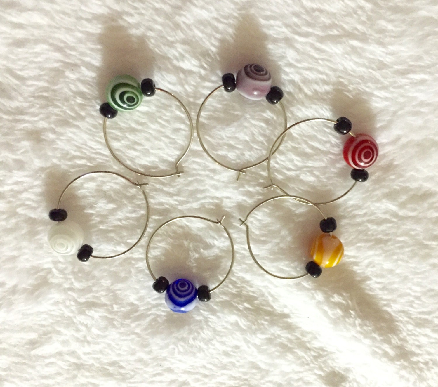 Set of 6 Swirled Bead Wine Charms by IronRidgeDesigns on Etsy